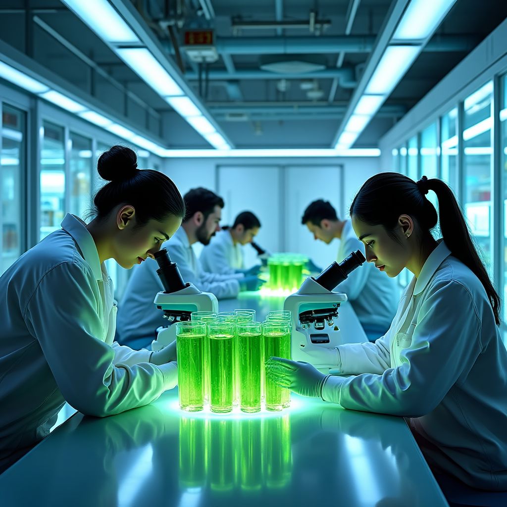 Laboratorio de investigación de EcoGas con científicos trabajando